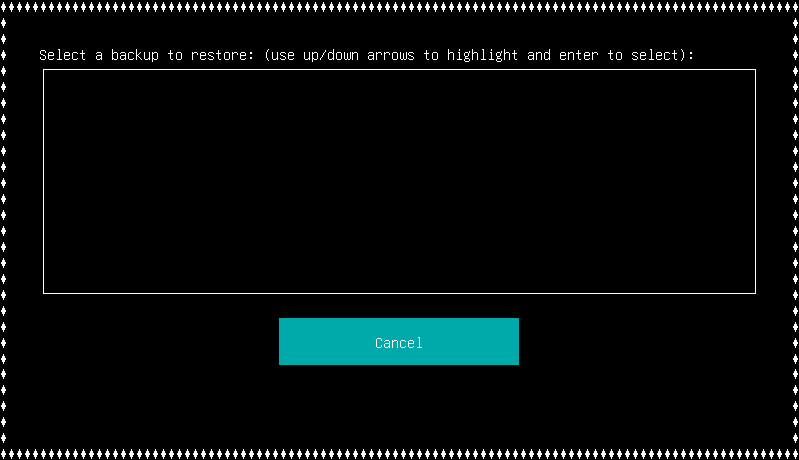 backup restoration screen
